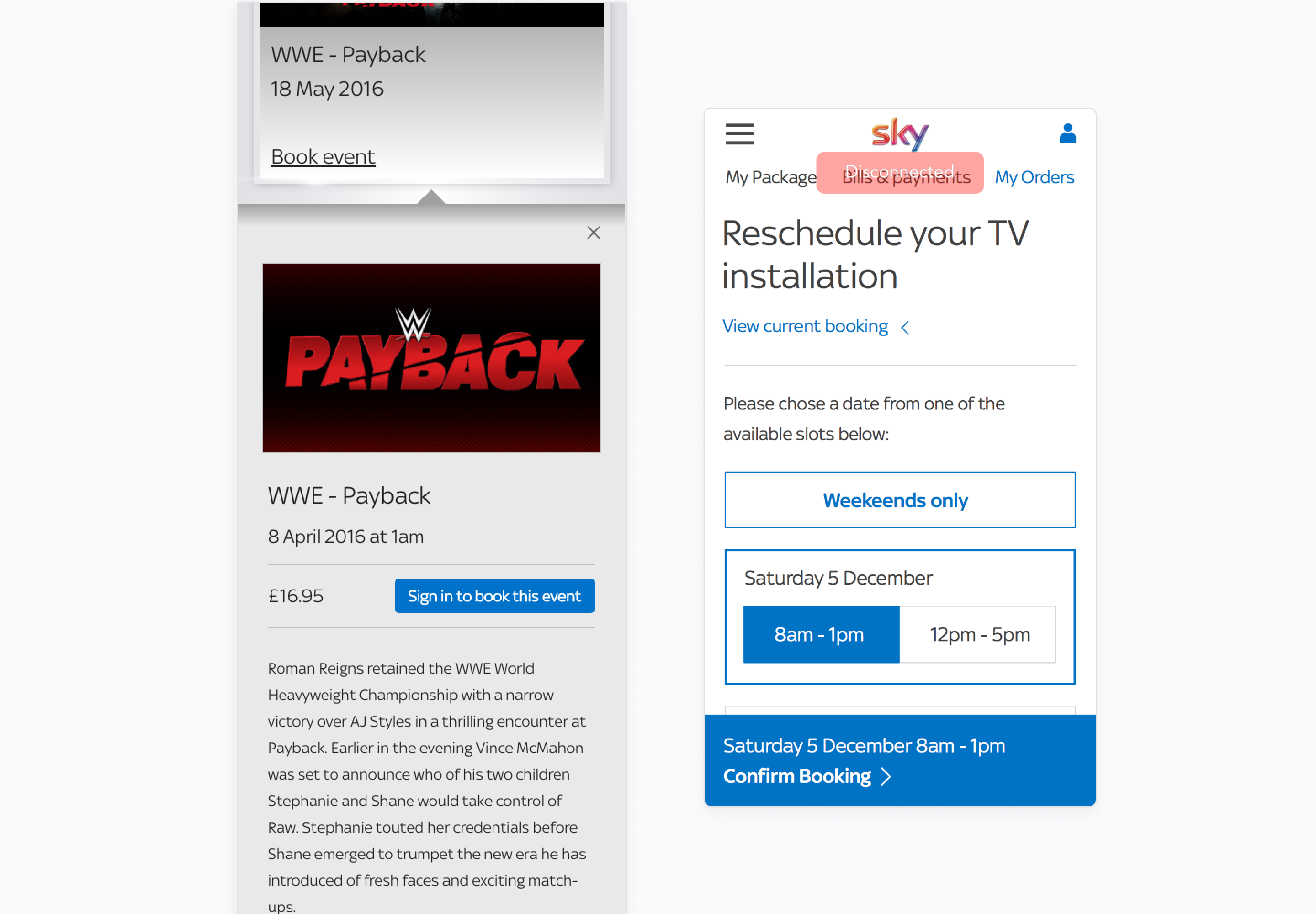 Sky Pay Per View and Order Tracking UI