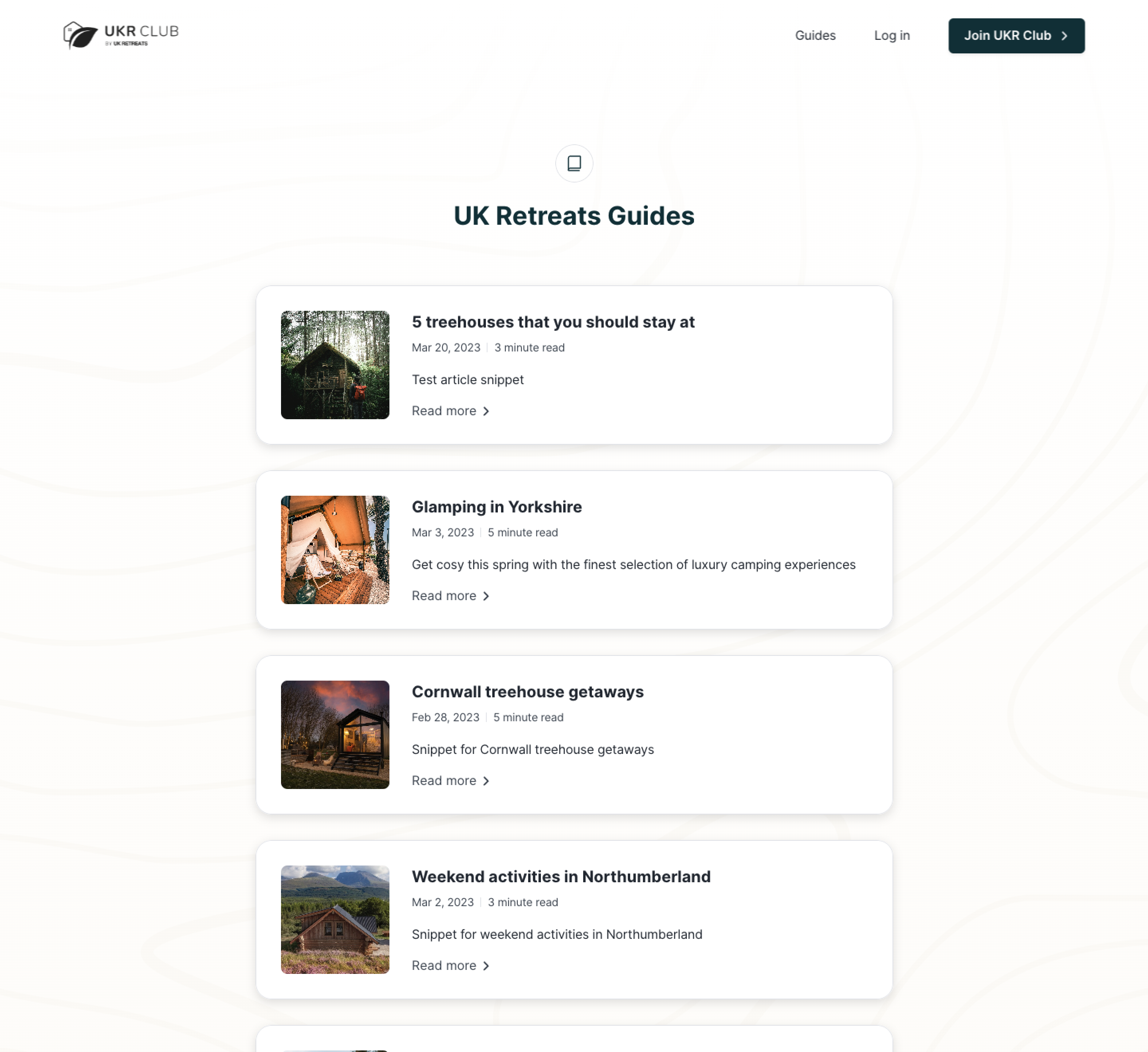 UK Retreats Home Page Samples on a Mobile Device